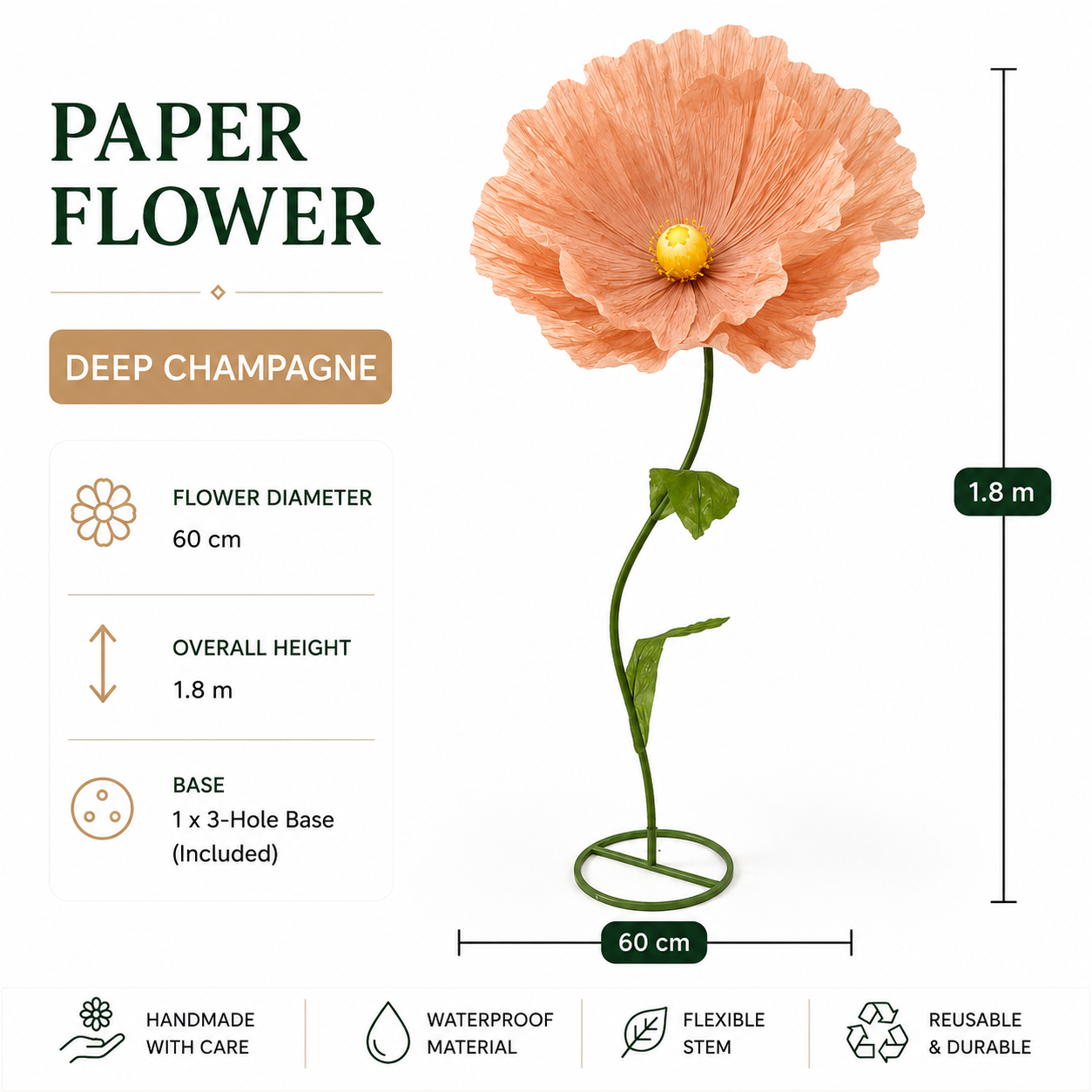 Giant Paper Poppy Flower Displays | Luxury Artificial Botanical Art for Commercial Visual Merchandising, Wedding Decor, and Event Backdrop Installations