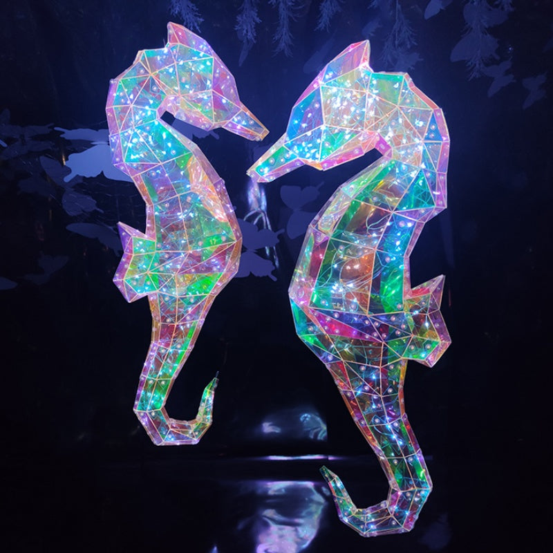 Modern Iridescent Geometric 3D LED Dolphin, Shark & Manta Ray Ocean Motif Lights - Commercial Holiday Lighting Solutions for Luxury Malls, Aquariums & Maritime Exhibits