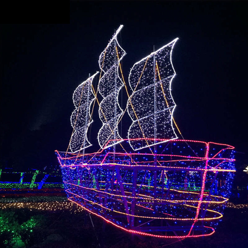 Grand Ocean Theme LED Motif Lights - Waterproof Outdoor 3D Whale, Dolphin, and Festival Galleon Ship Displays for Street & Park Attractions