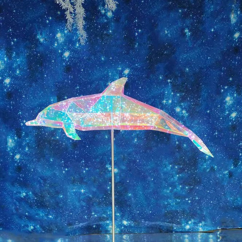 Modern Iridescent Geometric 3D LED Dolphin, Shark & Manta Ray Ocean Motif Lights - Commercial Holiday Lighting Solutions for Luxury Malls, Aquariums & Maritime Exhibits