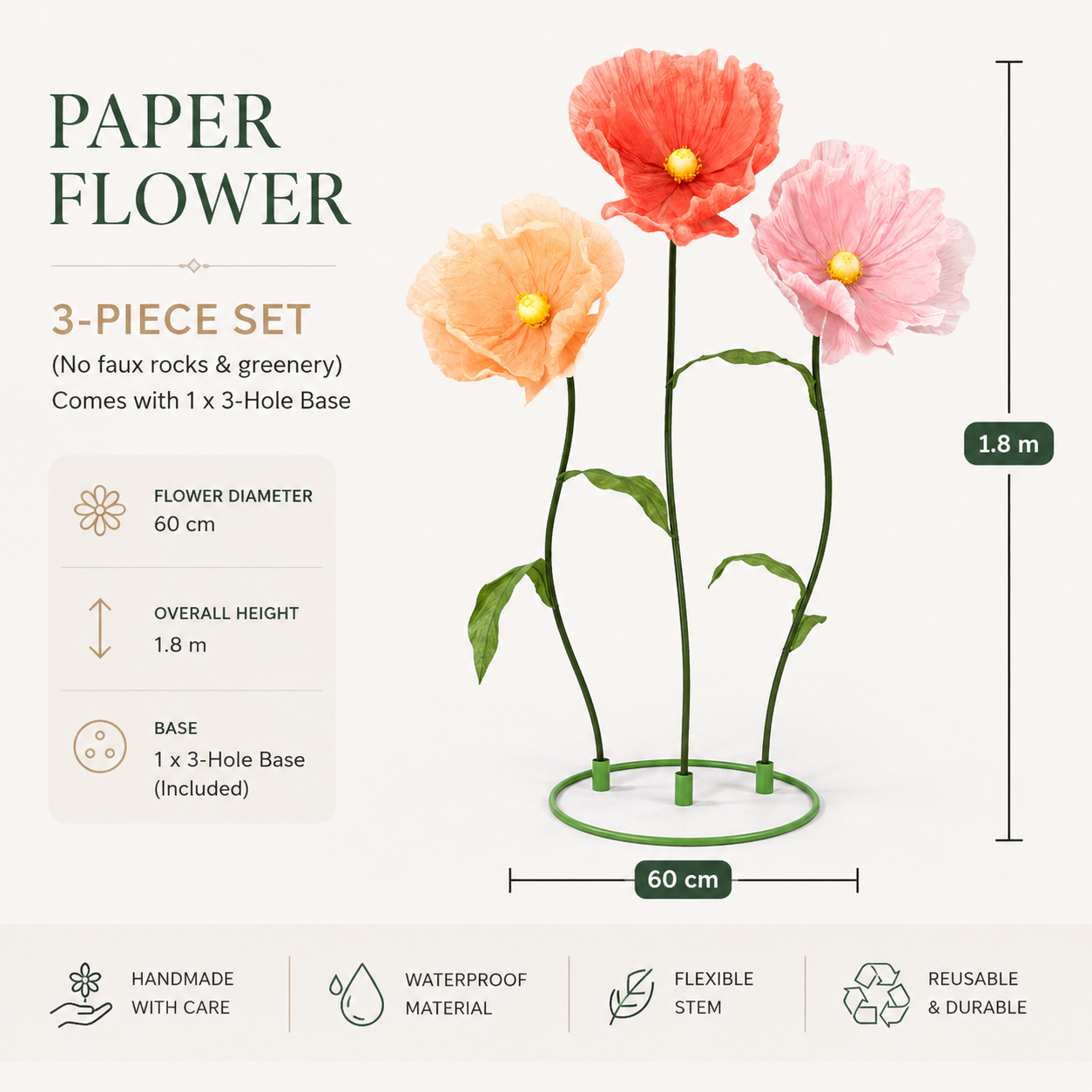 Giant Paper Poppy Flower Displays | Luxury Artificial Botanical Art for Commercial Visual Merchandising, Wedding Decor, and Event Backdrop Installations
