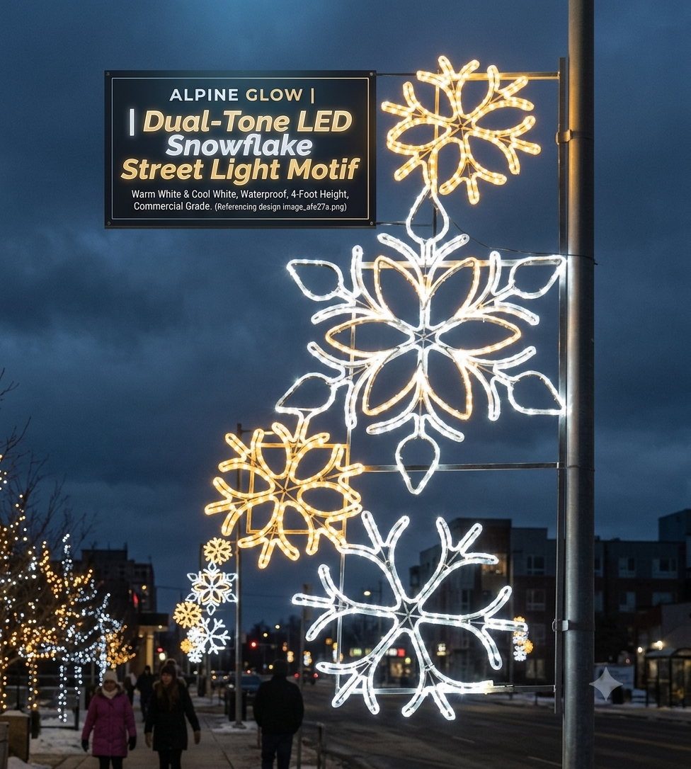 Christmas Motif for Lamppost - LED Snowflake Waterfall with Iron Frame and Fireproof PVC for Public Lighting