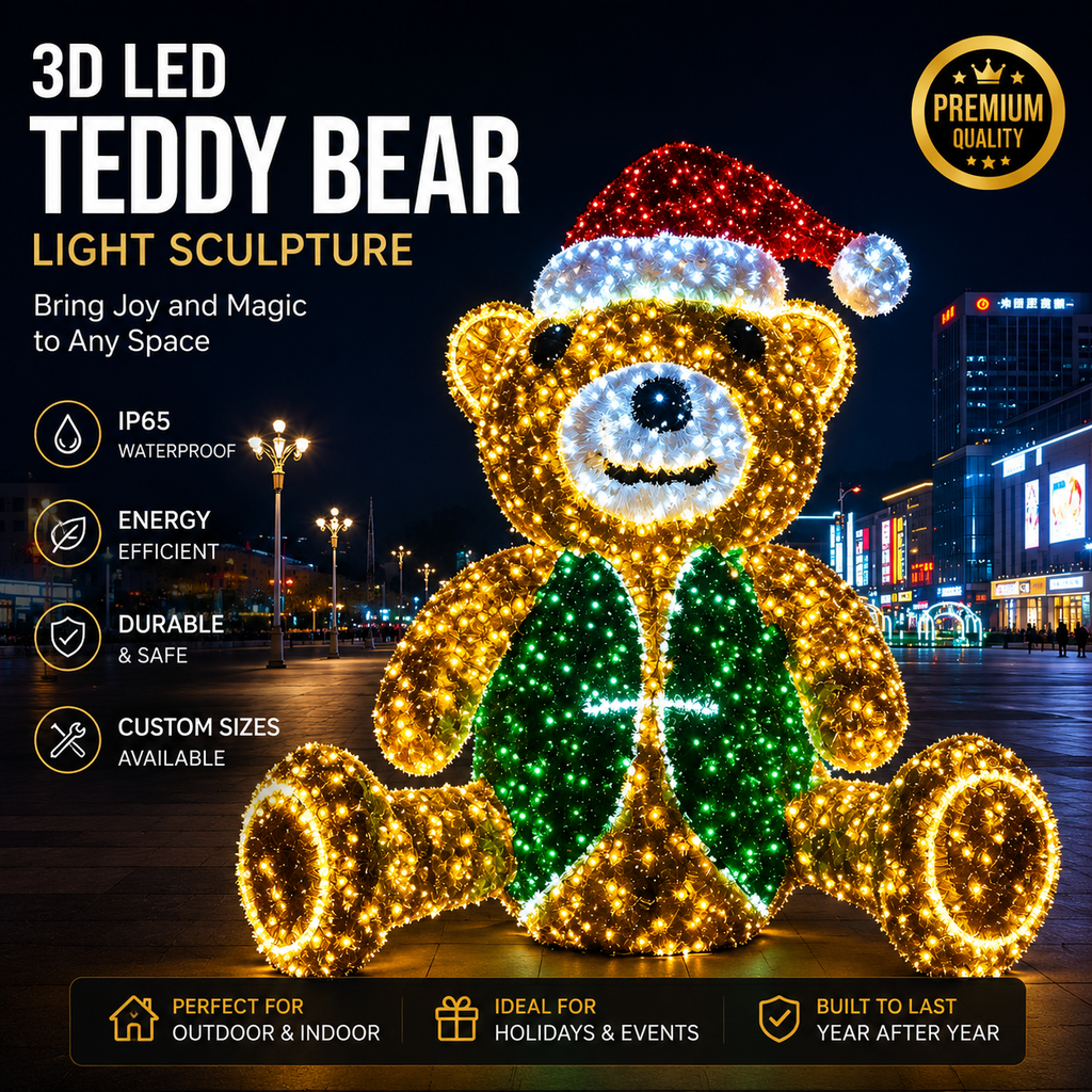 CommercialHolidayLightingSolutions 3D LED Christmas Bear | Large Festive Motif Light Display
