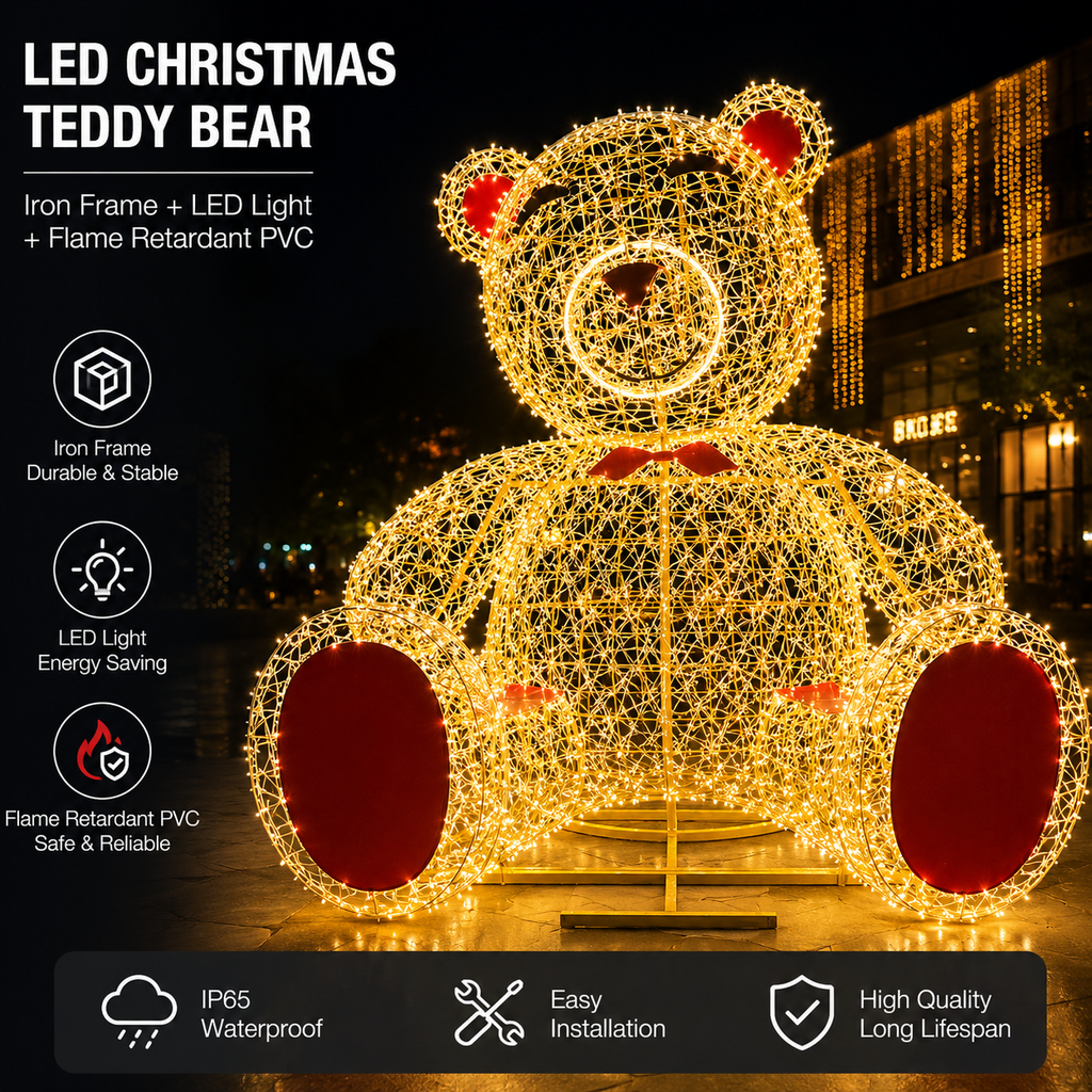 Commercial Holiday Lighting Solutions Walk-Through 3D LED Giant Bear | Hollow Frame Photo Op Display