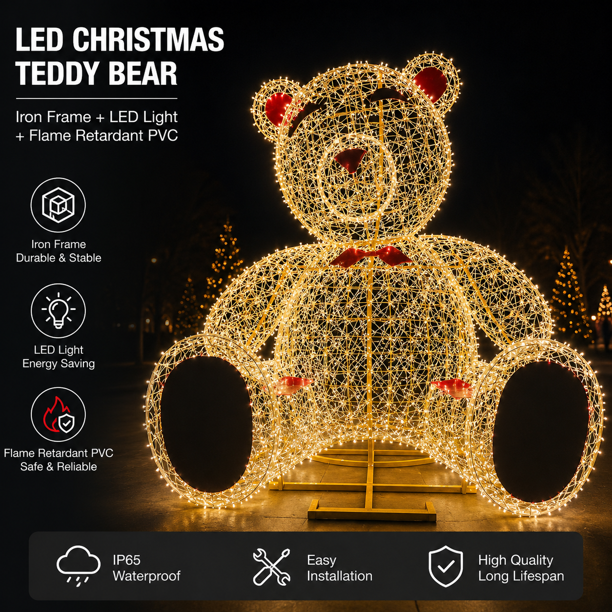 Commercial Holiday LightingSolutions Walk-In 3D LED Giant Bear | Hollow Starlight Photo Op Display