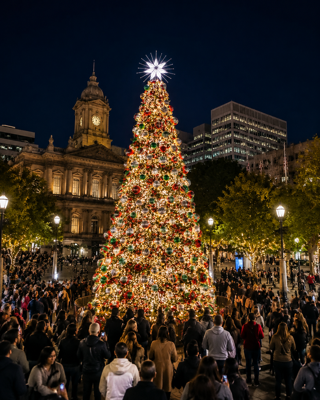 Factory Direct Giant Traditional Green Christmas Tree with Bauble Ornaments - Commercial Holiday Lighting Solutions for Shopping Malls, City Decorations & Theme Parks