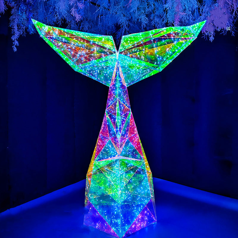 Modern Iridescent Geometric 3D LED Jellyfish & Whale Tail Ocean Theme Motif Lights - Commercial Holiday Lighting Solutions for Shopping Mall Windows, Theme Parks, Aquariums & Garden Displays