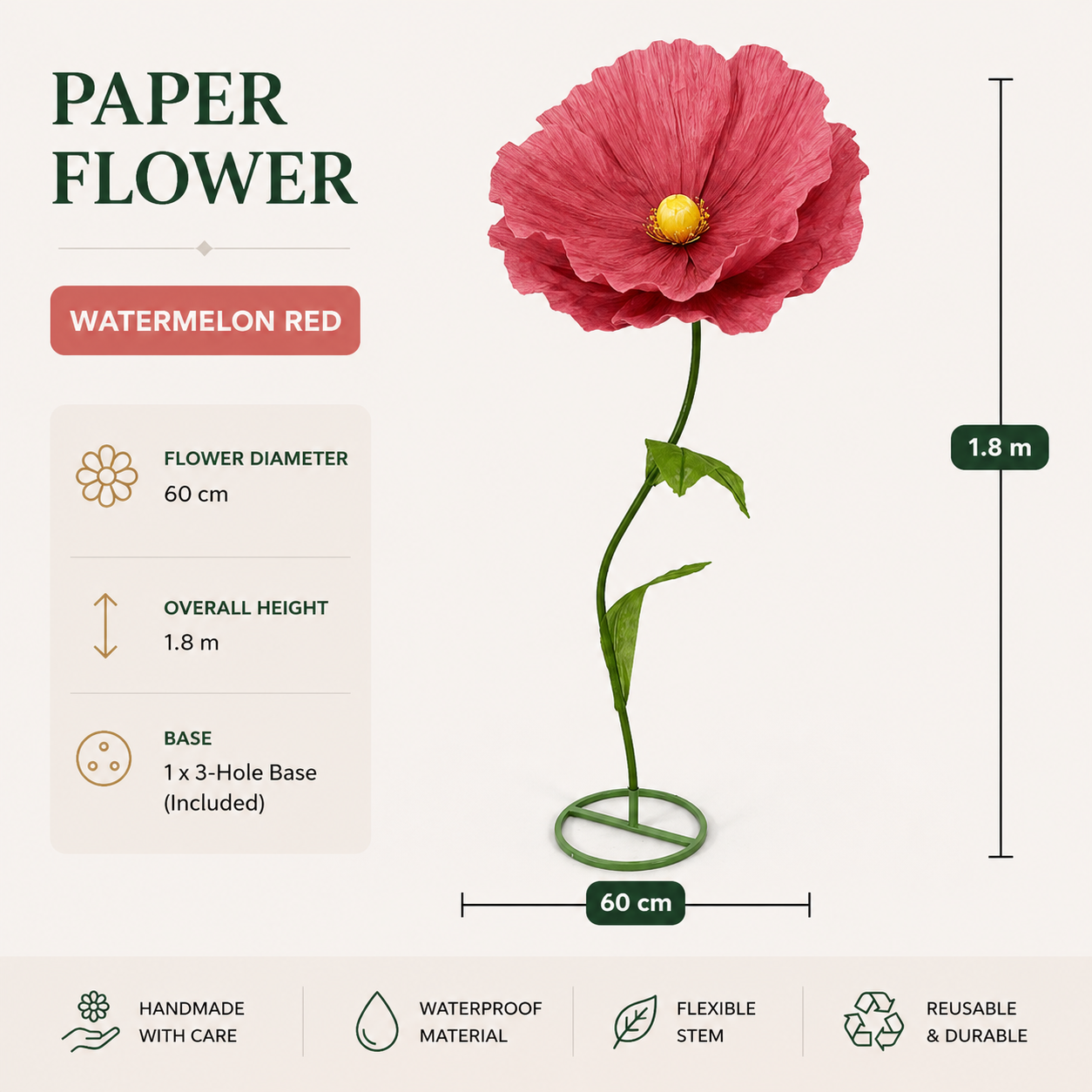 Giant Paper Poppy Flower Displays | Luxury Artificial Botanical Art for Commercial Visual Merchandising, Wedding Decor, and Event Backdrop Installations