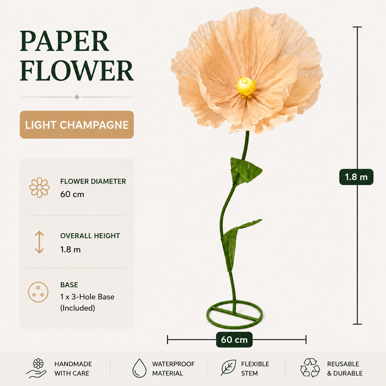Giant Paper Poppy Flower Displays | Luxury Artificial Botanical Art for Commercial Visual Merchandising, Wedding Decor, and Event Backdrop Installations
