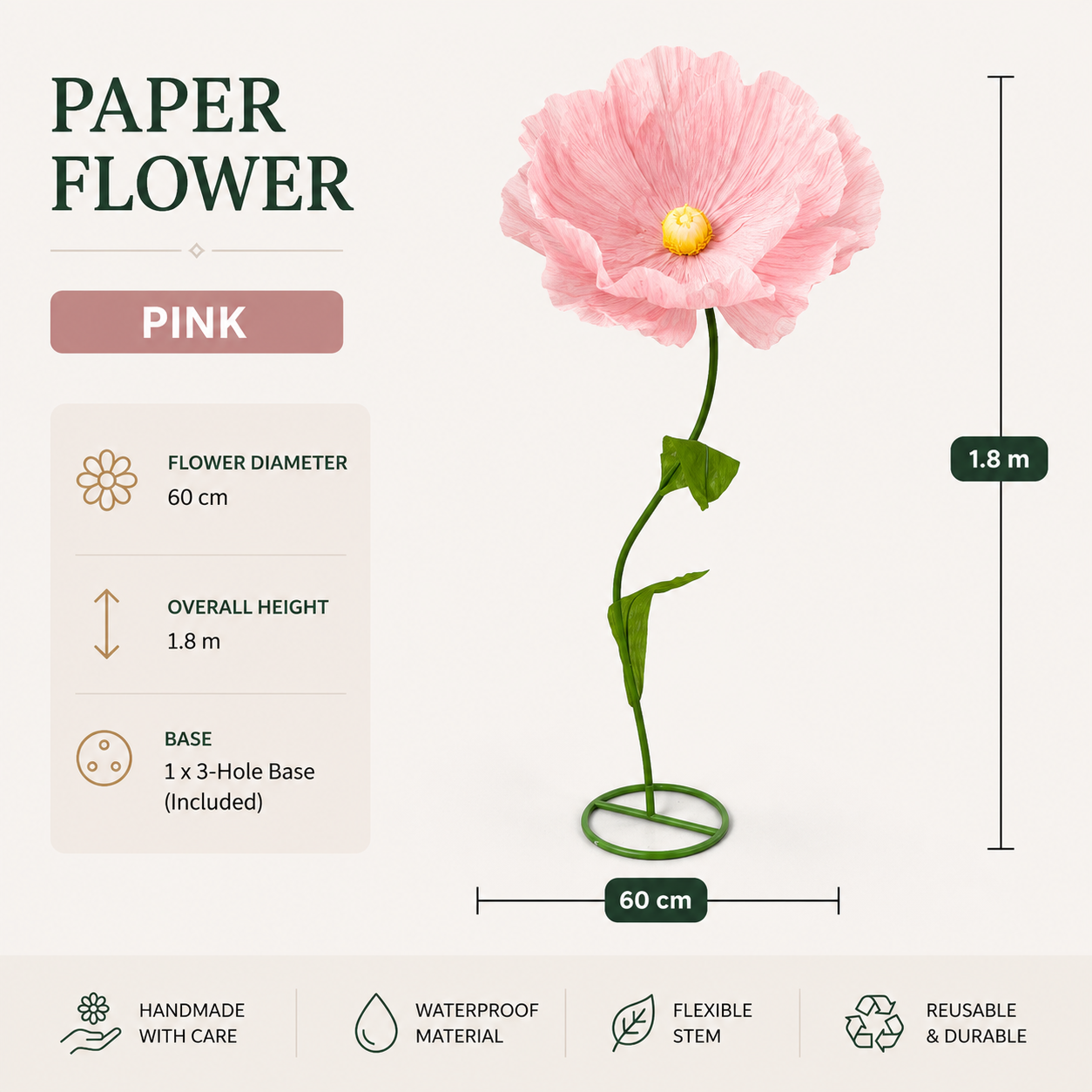 Giant Paper Poppy Flower Displays | Luxury Artificial Botanical Art for Commercial Visual Merchandising, Wedding Decor, and Event Backdrop Installations