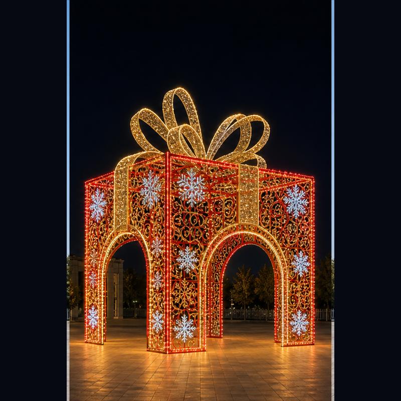 Giant Outdoor LED Gift Box 3D Motif Light with Snowflake (3m/10ft, 4m/13ft, 5m/17ft)