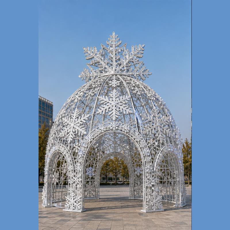 Arco Gigante de Bola de Navidad con Motivo 3D Azul Hielo Directo de Fábrica - Soluciones de Iluminación Comercial Navideña para Centros Comerciales y Decoraciones Urbanas