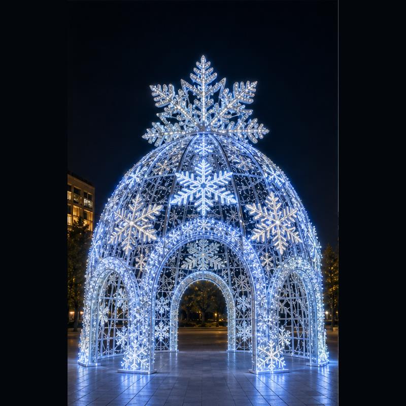 Arco Gigante de Bola de Navidad con Motivo 3D Azul Hielo Directo de Fábrica - Soluciones de Iluminación Comercial Navideña para Centros Comerciales y Decoraciones Urbanas