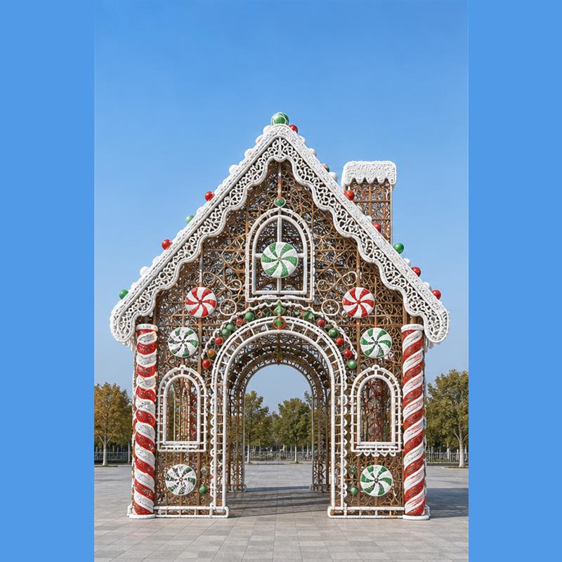 5M outdoor Christmas candy land light cabin for theme park lighting projects.
