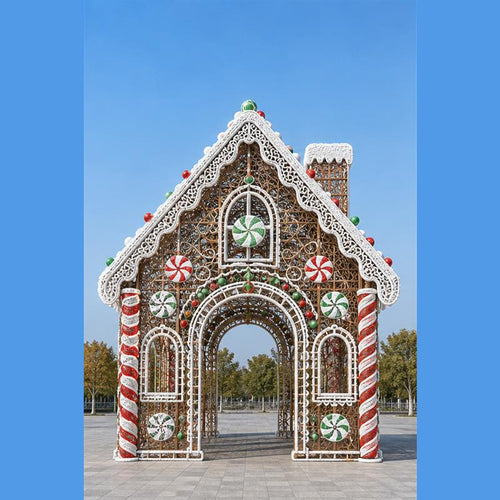 5M outdoor Christmas candy land light cabin for theme park lighting projects.