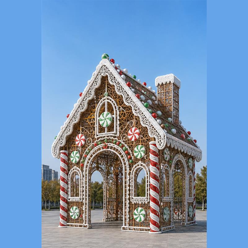 Large scale light installations and holiday candy cane motif lights in public spaces.