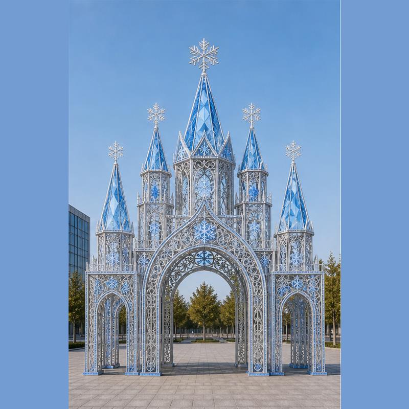 5M outdoor snowflake castle light structure for theme park lighting projects.