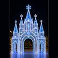 Giant 3D ice castle LED motif light walk-through pavilion for Christmas commercial decorations.