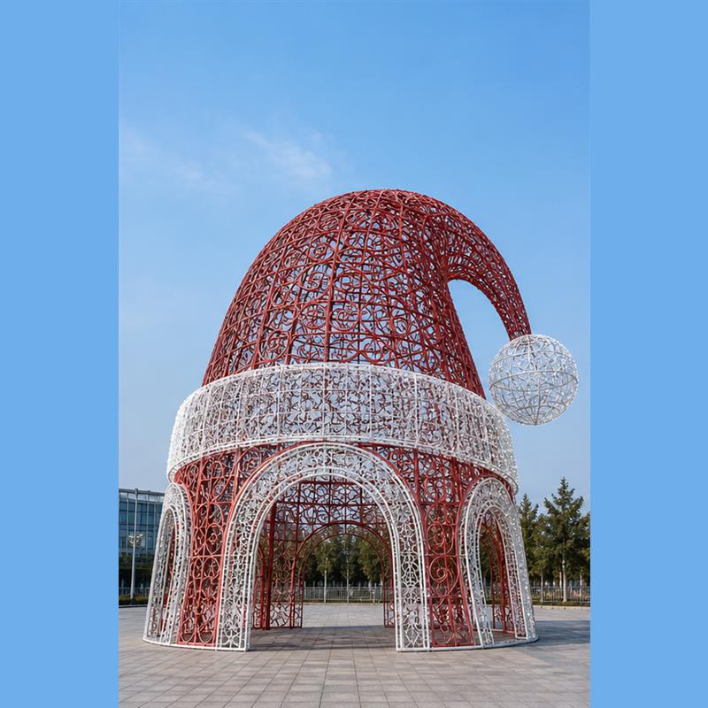 5M outdoor Christmas Santa hat light structure for theme park lighting projects.