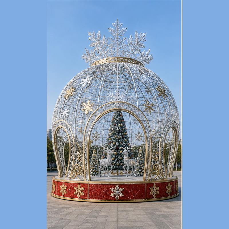 5M outdoor Christmas tree and reindeer dome light structure for theme park lighting projects.