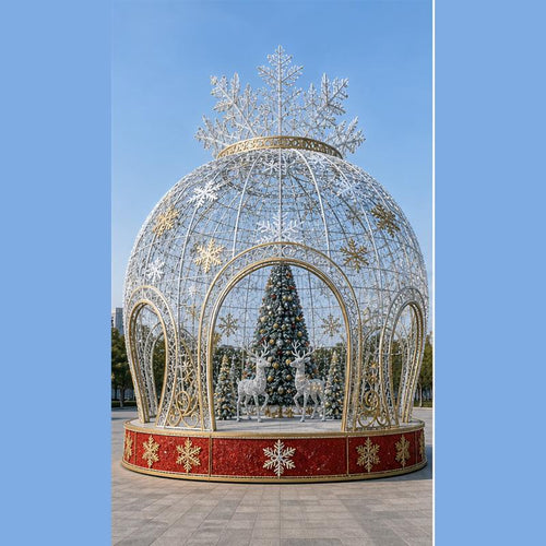 5M outdoor Christmas tree and reindeer dome light structure for theme park lighting projects.