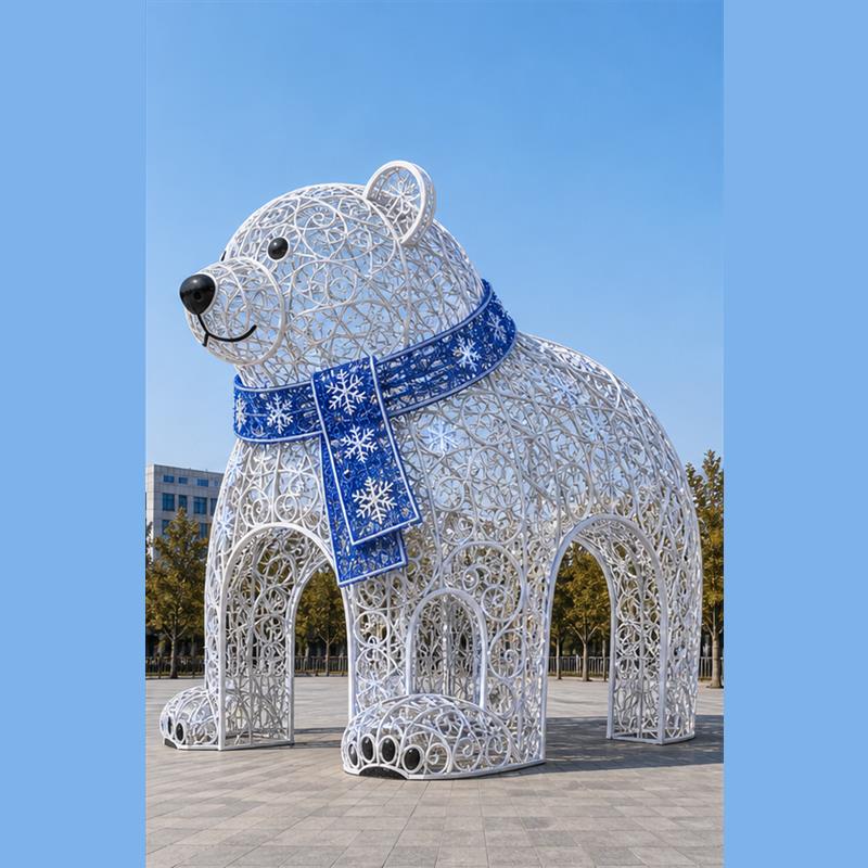 Large scale light installations and holiday winter wonderland animal motif lights in public plazas.