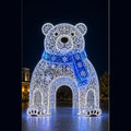 Giant 3D polar bear LED motif light walk-through pavilion for Christmas commercial decorations.