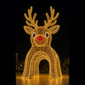 Giant 3D reindeer LED motif light walk-through archway for Christmas commercial decorations.