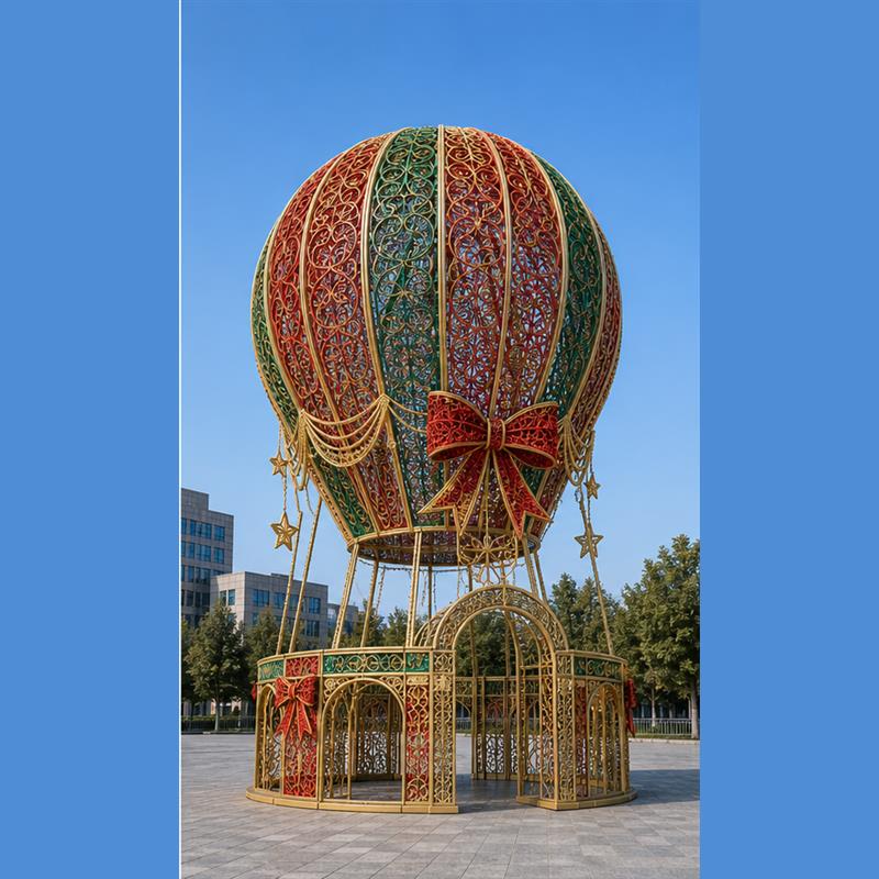 Large scale light installations and 5M 6M 7M holiday hot air balloon motif lights in public spaces.