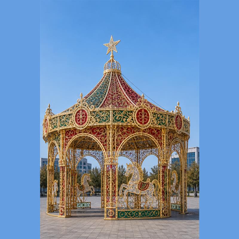Large scale light installations and walk-through Christmas gazebo pavilions in 4M 5M 6M sizes.