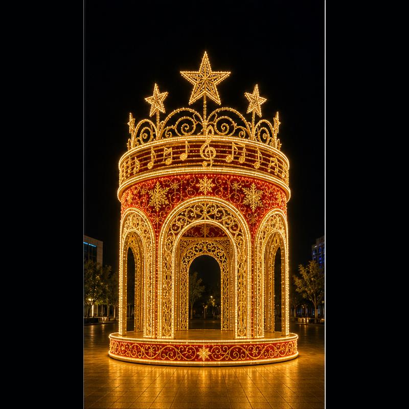 Giant Outdoor 3D LED Walk-Through Gazebo Motif Light (4m/13ft, 5m/16.4ft, 6m/19.6ft) | Commercial Crown & Music Note Christmas Light Sculpture for Shopping Malls and Plazas