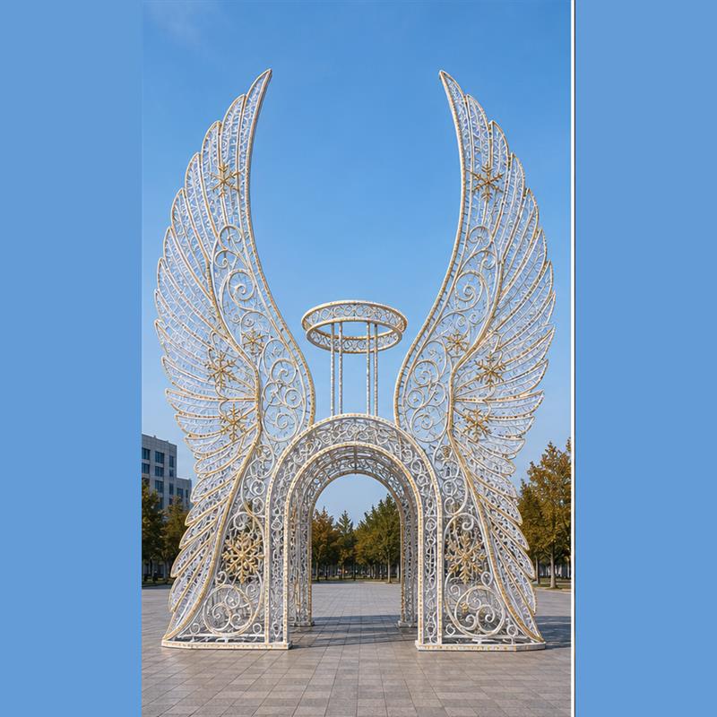 4m 5m 6m Commercial Walk-Through Angel Wings | Giant Outdoor 3D Halo Pavilion Light for City Holiday Displays