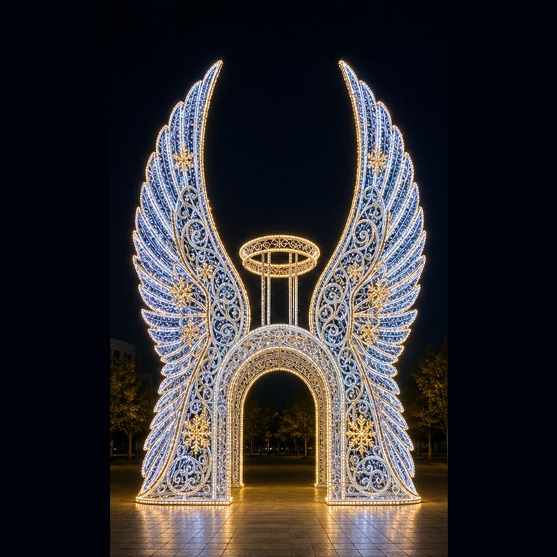 Commercial Christmas Decorations: 4m-6m (13ft-20ft) 3D LED Angel Wings Arch Motif Light