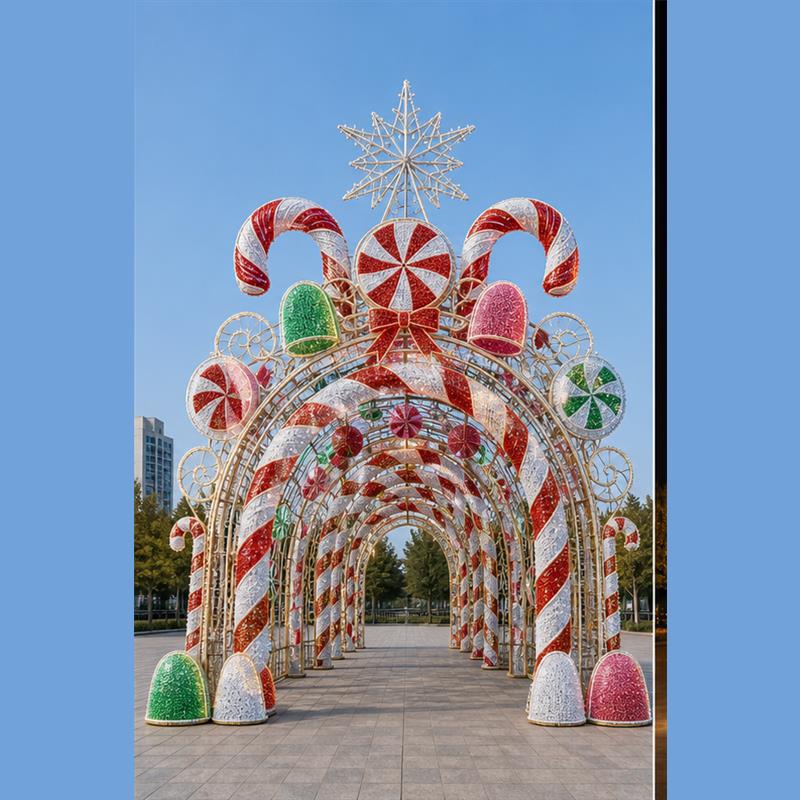 5m-20m (16ft-65ft) Commercial Christmas 3D LED Candy Cane Archway Tunnel