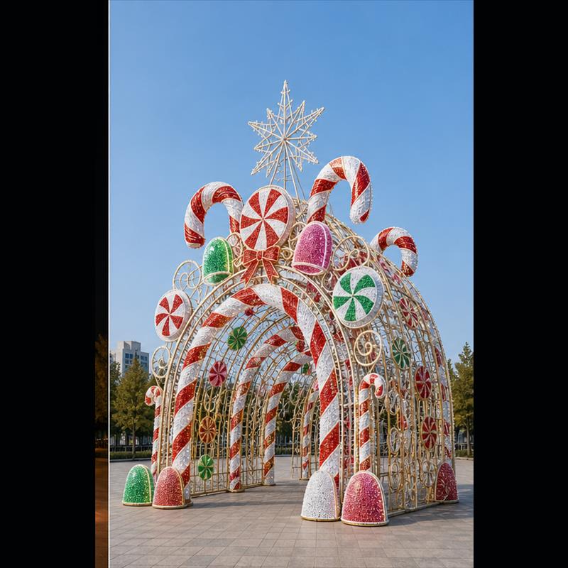 5m-20m (16ft-65ft) Commercial Christmas 3D LED Candy Cane Archway Tunnel