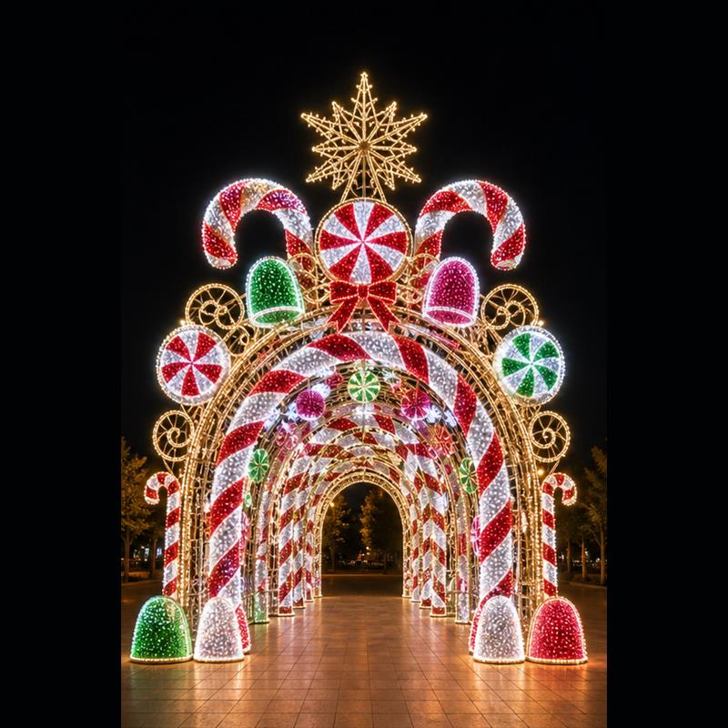 5m-20m (16ft-65ft) Commercial Christmas 3D LED Candy Cane Archway Tunnel