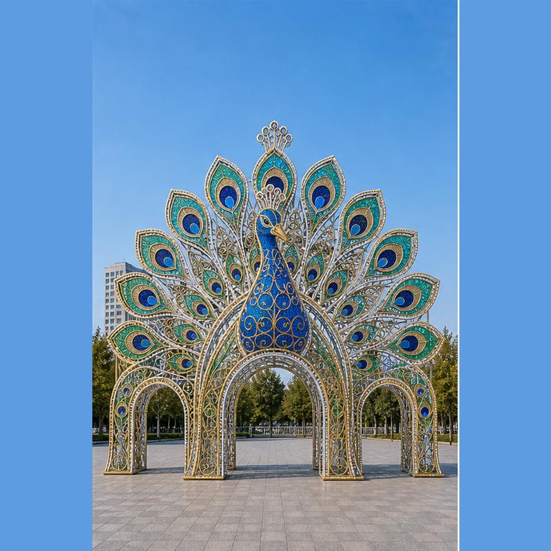 6M large scale exotic bird light pavilion structure for commercial plaza decoration.