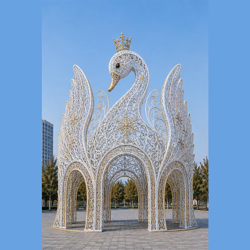 Nuevos adornos navideños grandes para exteriores comerciales, enorme arco de luces LED de cisne real, princesa, grande para exteriores