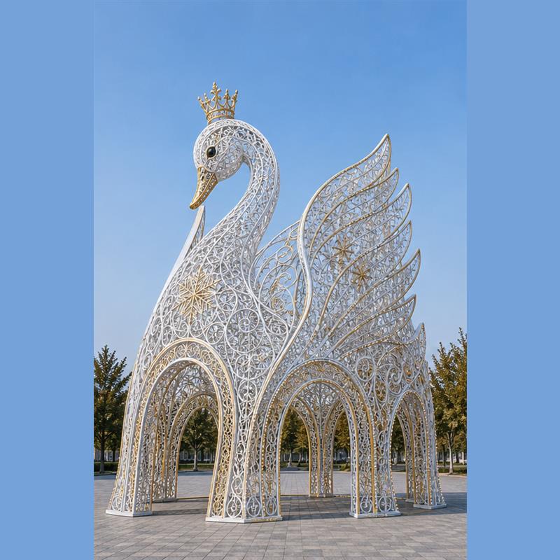Nuevos adornos navideños grandes para exteriores comerciales, enorme arco de luces LED de cisne real, princesa, grande para exteriores