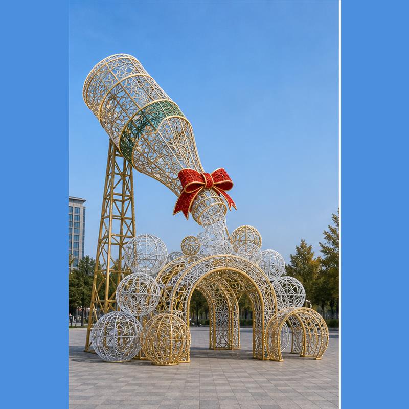 Large scale outdoor walk-through effervescent champagne bubble archway for New Year countdown and wedding events.