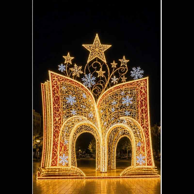Giant 3D musical crown LED motif light walk-through pavilion for commercial shopping mall holiday decorations.