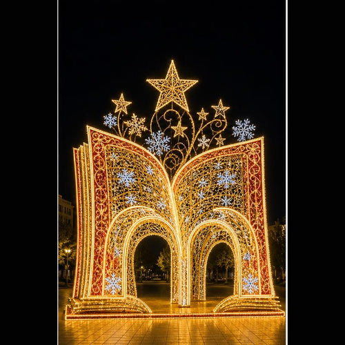 Giant 3D musical crown LED motif light walk-through pavilion for commercial shopping mall holiday decorations.